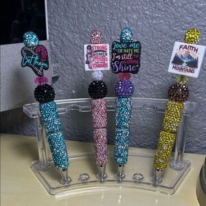 Sparkle Rhinestone Ballpoint Pen Set — Teal, Pink, Blue & Gold